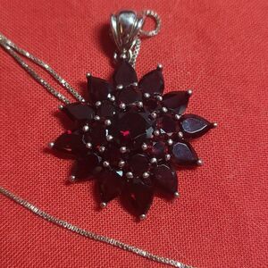 Mozambique Garnet Cluster Pendant in Sterling Silver